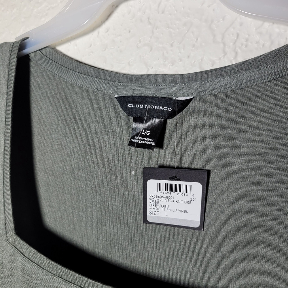 NWT CLUB MONACO Women's Midi Dress Square Neckline Large Olive Gray - Picture 4 of 11